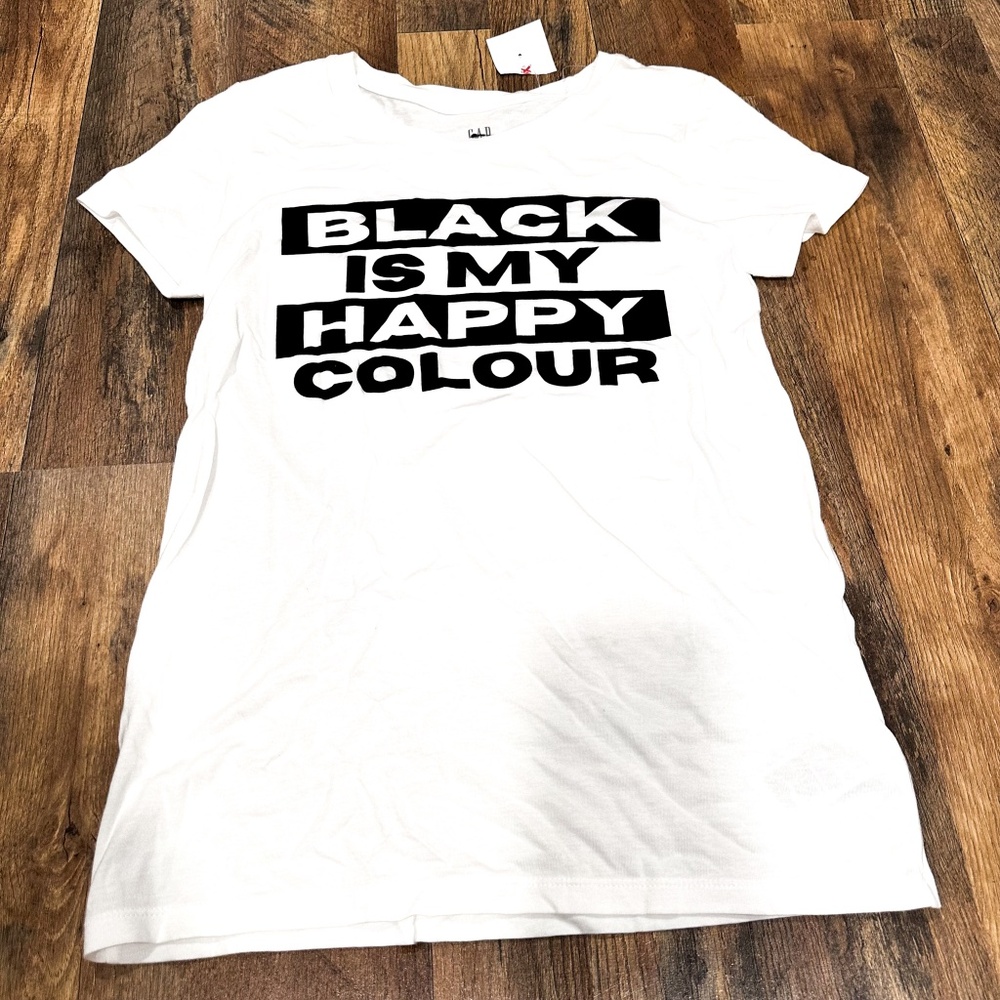 NEW GAP Gap Black is My Happy Color Retro 90's White Black T-Shirt Women's Small